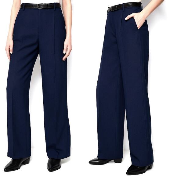NEW! Nili Lotan 8 Dayton Linen & Silk $675 Wide Leg High Waist Pants Navy Blue - Picture 1 of 10